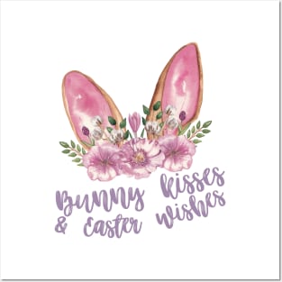 Bunny Kisses & Easter Wishes - Bunny Ears with Flowers Posters and Art